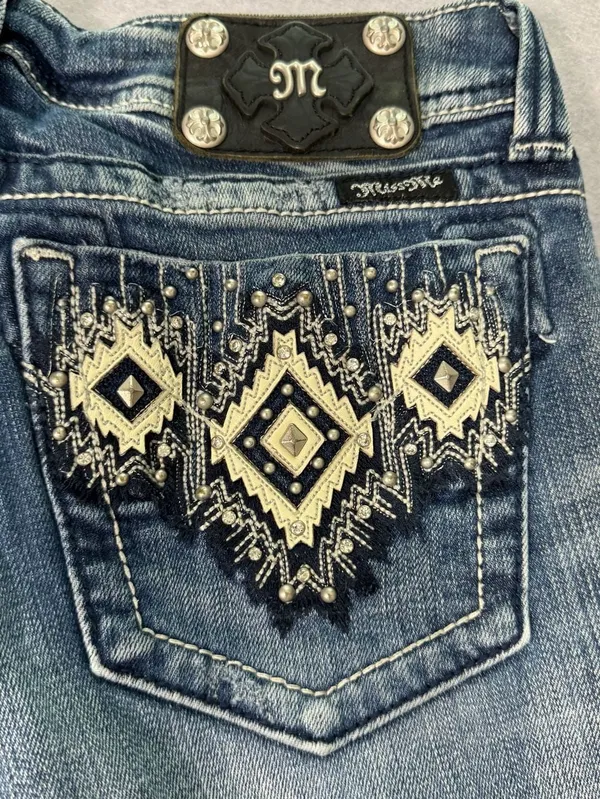 Miss Me Bootcut Jeans Size 28 Distressed Blue Denim - Image 2