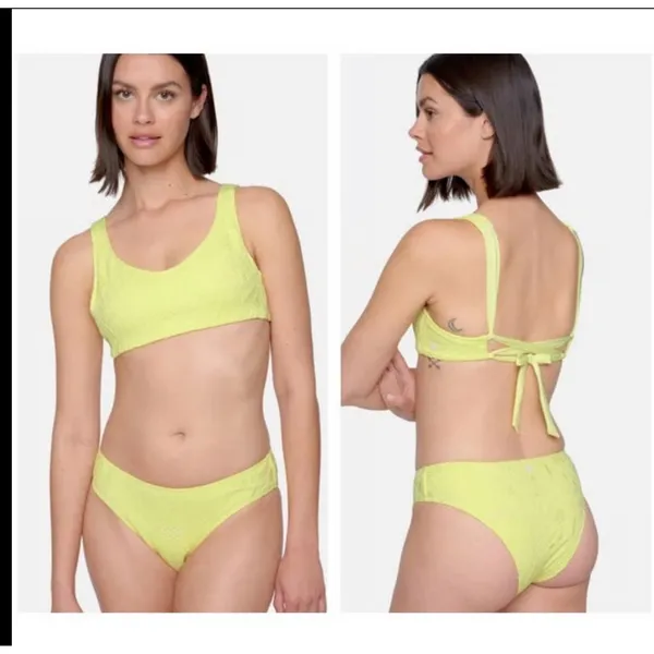 Hurley Crochet Soft Strap‎ Bikini Set Yellow Cheeky Coverage Swimsuit size XS - Image 2