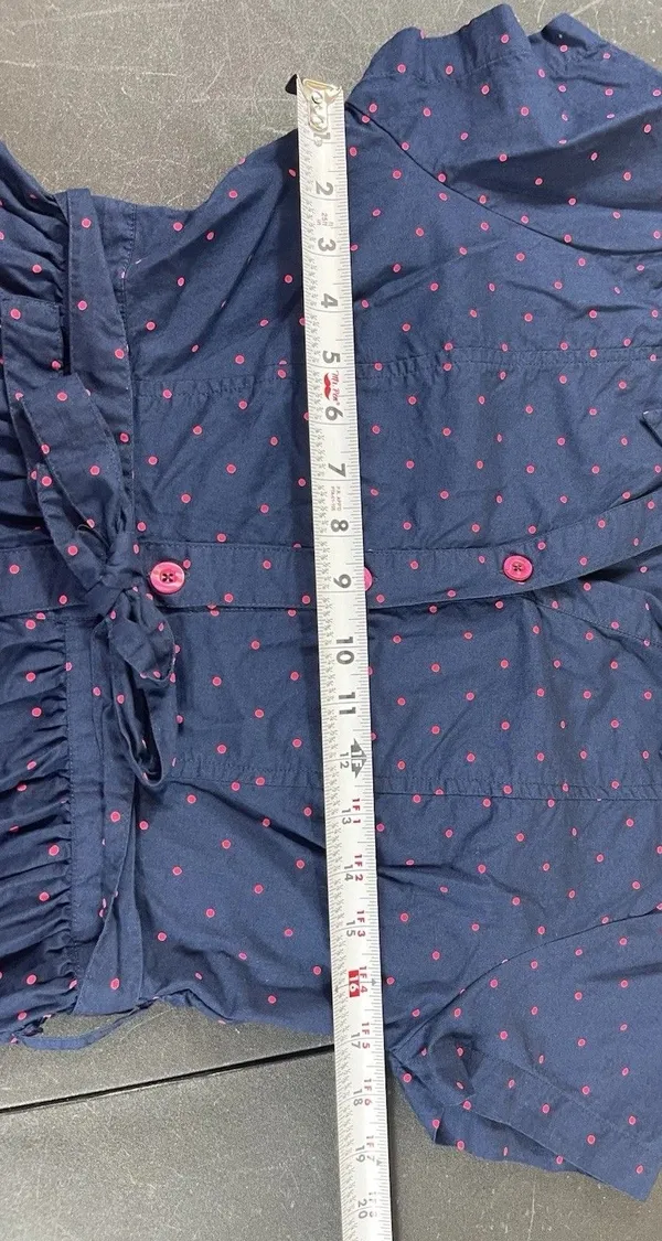 Vermont Country Store S Navy Pink Polka Dot Shirt Dress Cotton Tie Waist Cottage - Image 9