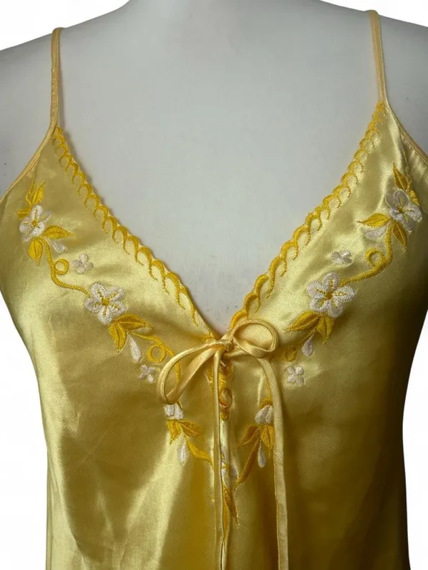 Yellow Satin Slip Dress Size M - Image 3