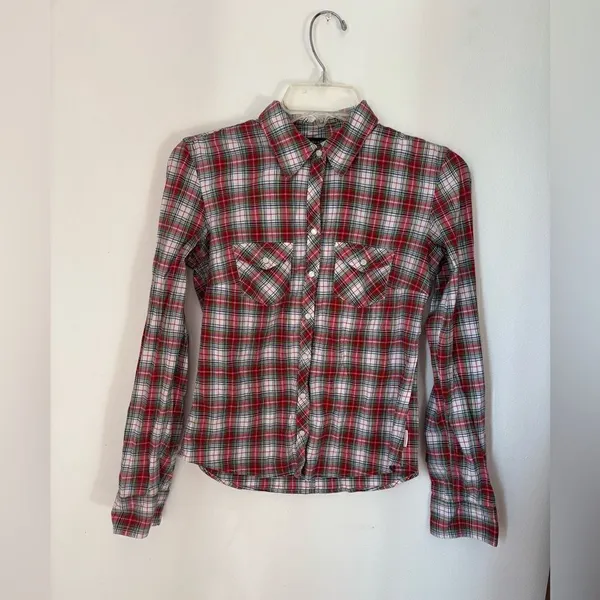 Abercrombie & Fitch Vintage Y2K Plaid Snap Front Shirt Size S Red - Image 6