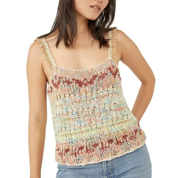 Free People NWOT Palmetto Cotton Blend Tank Top Large Candied Dream Combo - Image 5