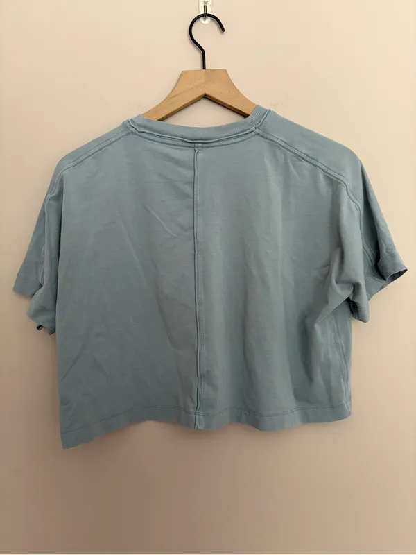 Lululemon Check the Box Short Sleeve Cropped Pocket Shirt Dusty Blue - Image 3