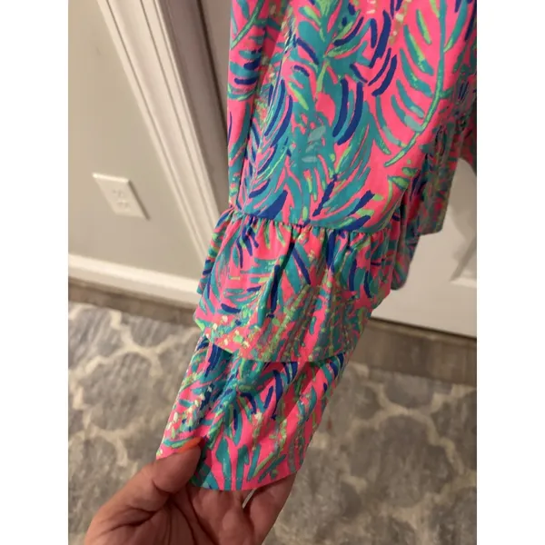 Lilly Pulitzer Ruffle Hem Tank Dress Sleeveless Palm Print‎ Pink S - Image 5