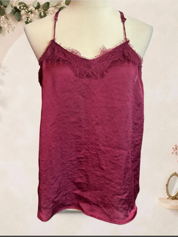 Nine West Wine Lace-Trim Satin Camisole - Image 4