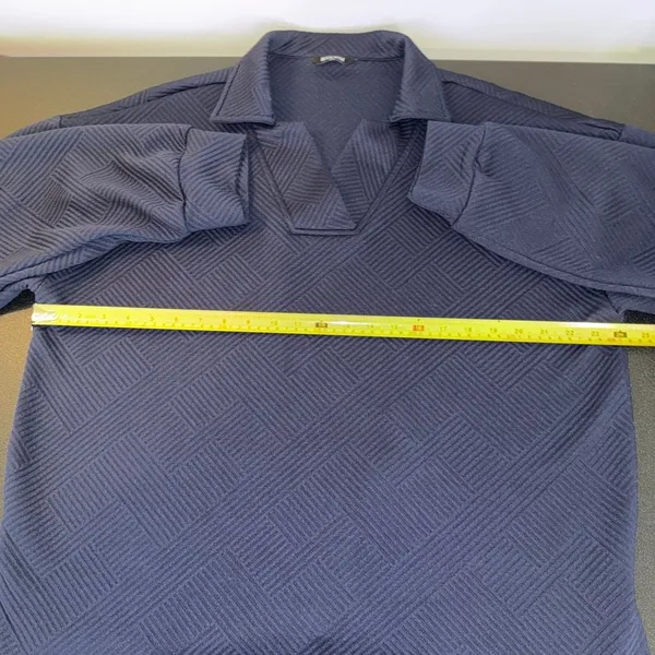 Textured Long Sleeve Notch Neck Pullover Sweatshirt‎ Blue Size XXL - Image 4