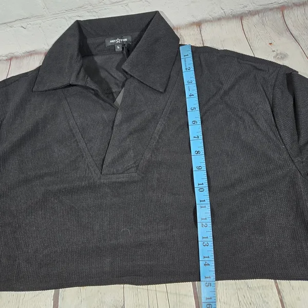 Area Stars Black Waffle Knit Cropped Polo Top Long‎ Sleeve Large ASDJF2338B - Image 5