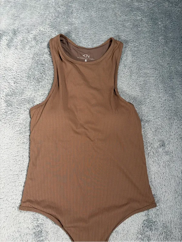 Klassy network Brown Ribbed Tank top bodysuit built in padding small - Image 2