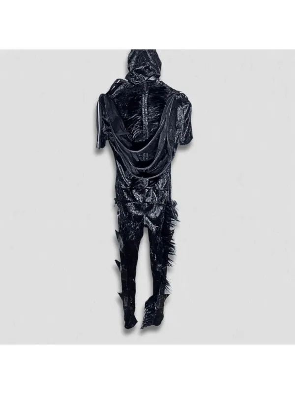 Dark Dragon Lord Warlock Costume Halloween cosplay Black Feathers Zippers gothic - Image 3