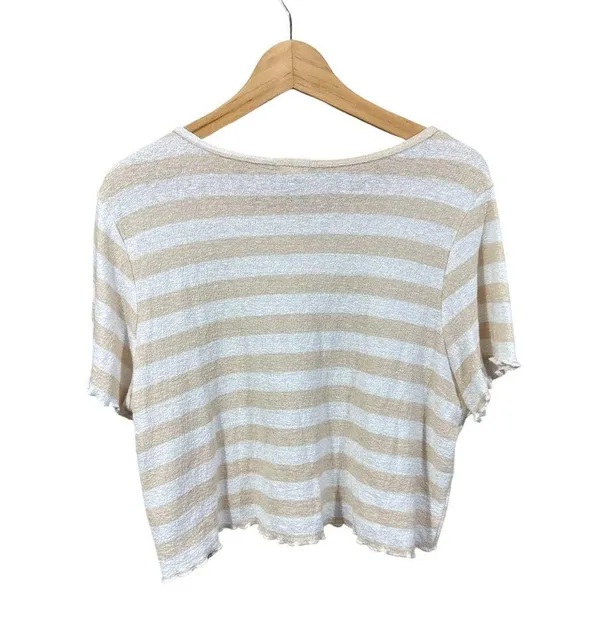 Billabong ‘Breeze By’ Neutral Striped Ruffle Top - Image 5