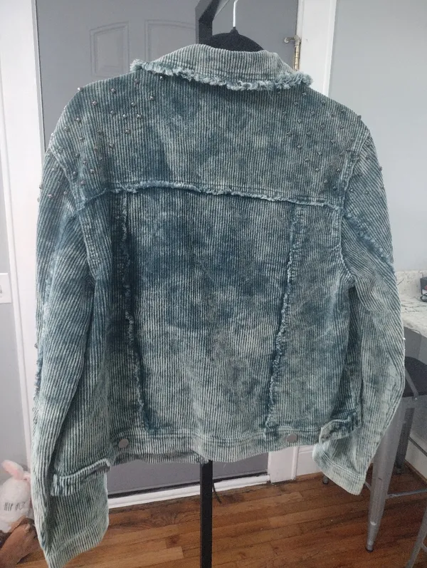 POL Teal Corduroy Button Jacket with Stud Accents - Image 4