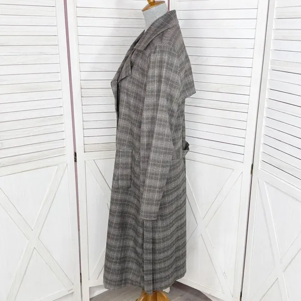 Jennifer Lopez Trench Coat Women Large Grey Plaid Double Breasted Lightweight‎ - Image 6