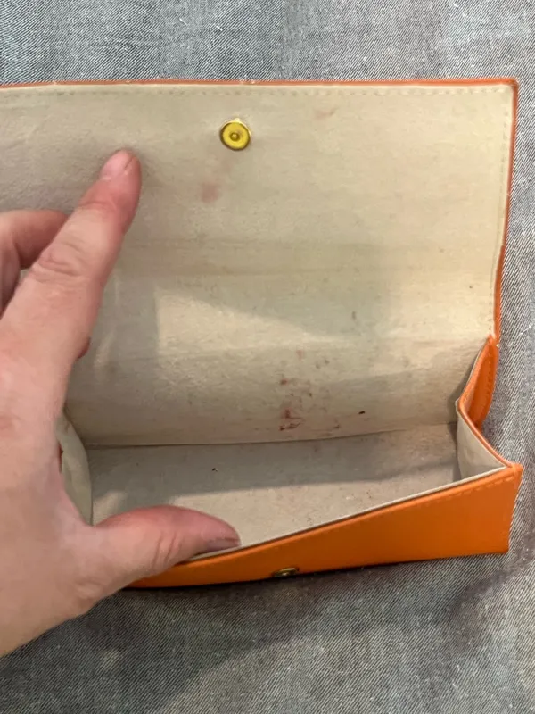 Tory Burch Orange Leather Eyewear Pouch with Gold Logo - Image 3