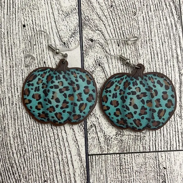 New Turquoise/Brown Festive Pumpkin Dangle Earring Halloween Thanksgiving Fall - Image 2