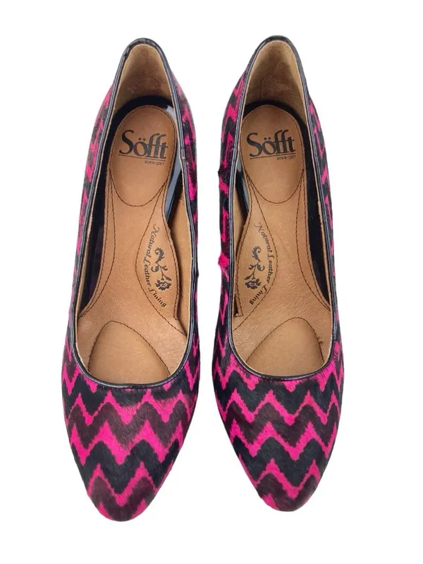 -Sofft Moselle Heels Womens Size 7.5 Pink Black Wave Stripe Calf Leather Pump - Image 3