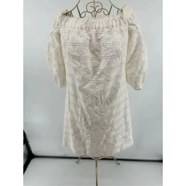 Vince Camuto White Eyelet Off The Shoulder Mini Dress Size 6 Cotton - Image 4