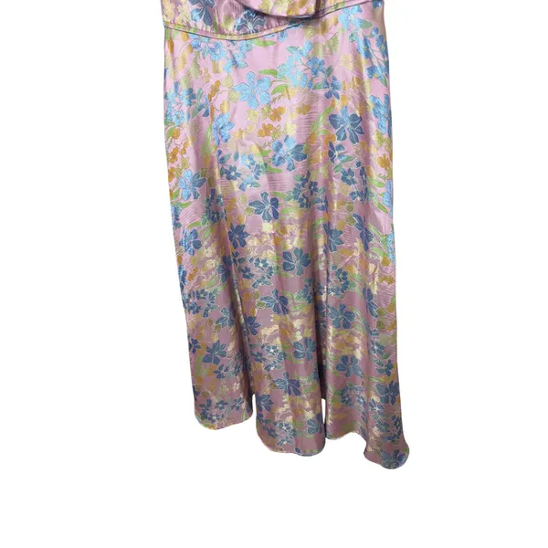 IEENA for Mac Duggal Pink Floral Brocade One Shoulder Bow Maxi Dress 10 - Image 3