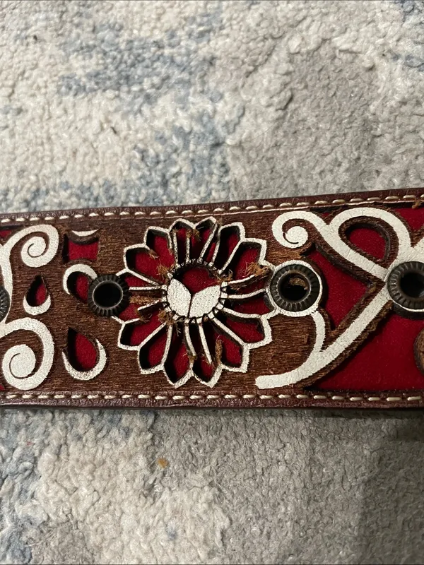 Floral Laser Cut Western Leather Belt Cowgirl Rodeo Size M/L - Image 9