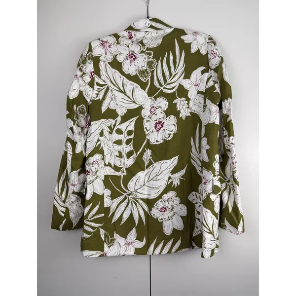 Zara Women Olive Green Floral Linen Blend Blazer Jacket XS NWT‎ Officecore Fun - Image 2