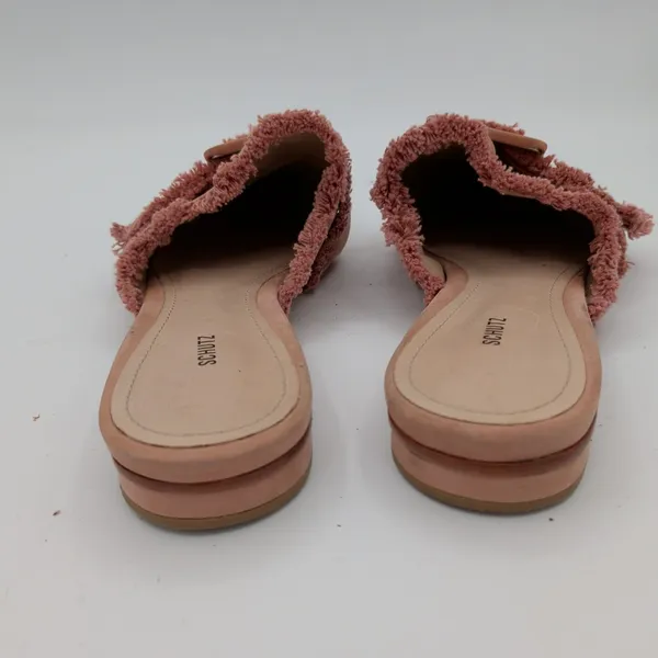 Schutz Mileni Pink Leather Fringed Buckle Pointed Toe Mules Flat Shoe Women 8.5B - Image 5
