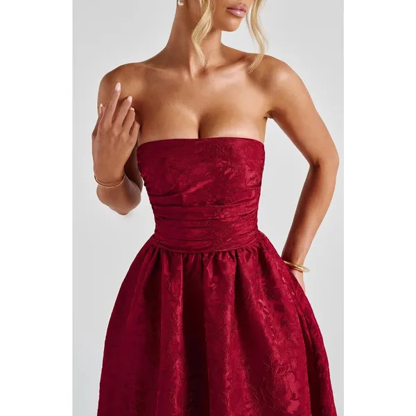 NWT Babyboo Saoirse Red Floral Jacquard Strapless Fit & Flare Midi Dress Size S - Image 3