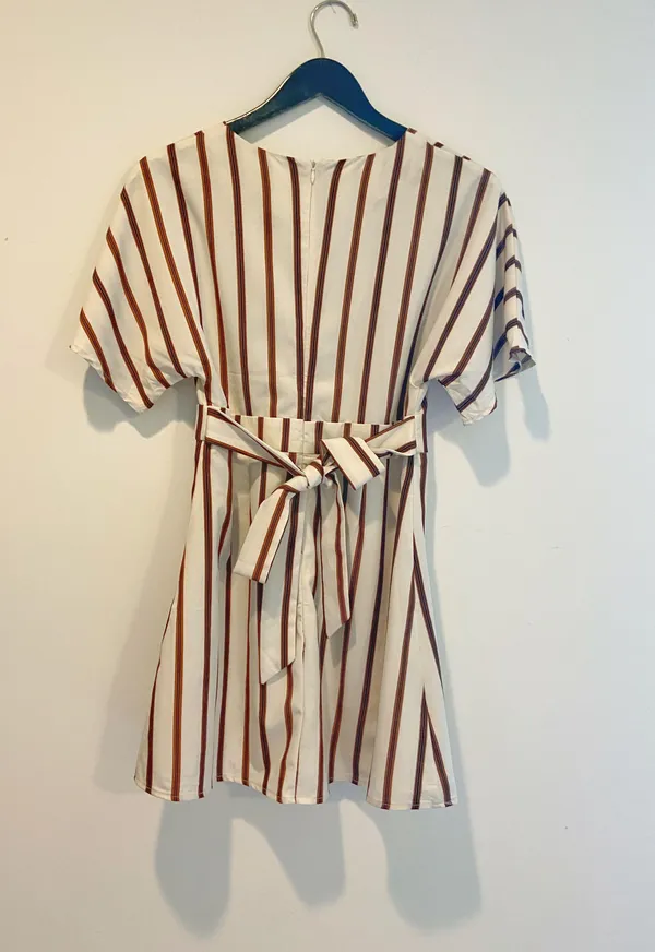 Boutique Cream, Brown And Black Striped Mini Dress - Image 3