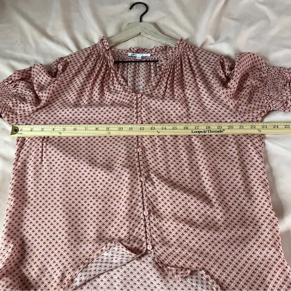 DR2 Womens Pink Geometric Floral Patterned Lightweight Woven Button Front Blouse - Image 11