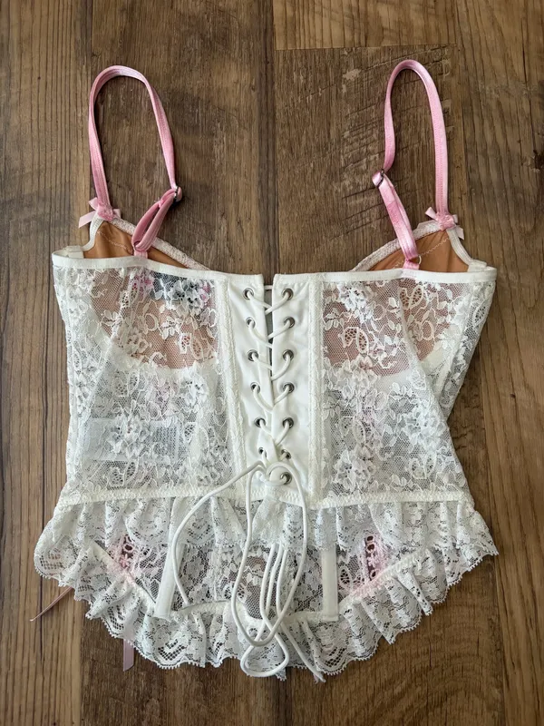 Edikted lace corset top with pink bows - Image 2