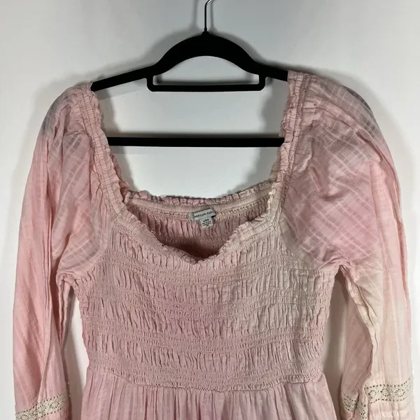 American Eagle Womens Pink‎ Tie Dye Smocked Ruffle Cotton Long Sleeve Dress L - Image 2
