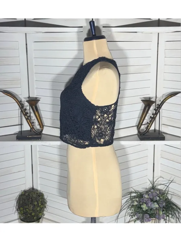 Hollister Y2K crop top sheer lace crochet floral coquette fairy boho whimsigoth - Image 4