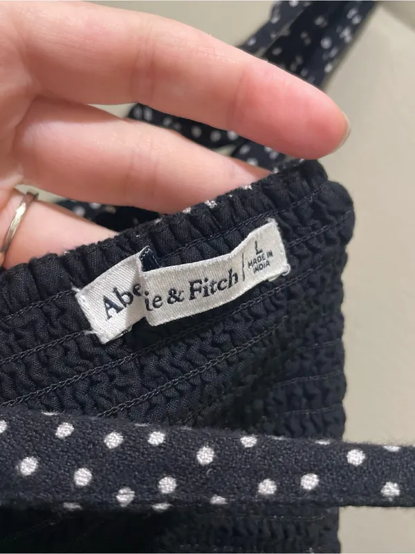 Abercrombie & Fitch Tie Strap Crop Tank Top Black Polka Dot Women’s Size Large - Image 6