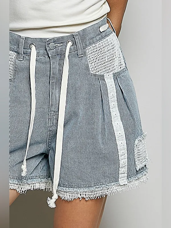 POL Light Blue Denim Jean Shorts with White Trim Lg - Image 7