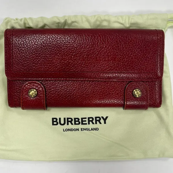 Burberry Bordeaux Leather Bifold Long Wallet w/ Nova Check Interior - Preowned - Image 7