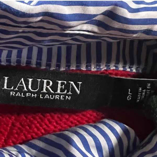 Lauren Ralph Lauren Sweater Womens Large‎ Red Faux Layered Pinstripe Shirt Trim - Image 4