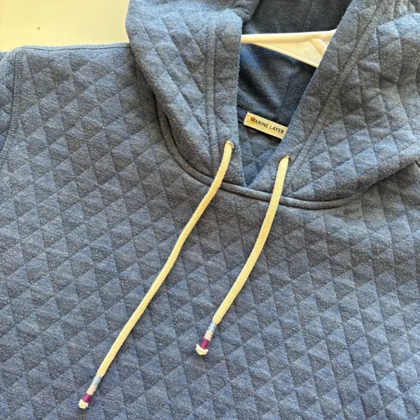 Marine Layer Quilted‎ Hoodie Women Small Blue Pullover Style 14025 Fall 2021 - Image 5