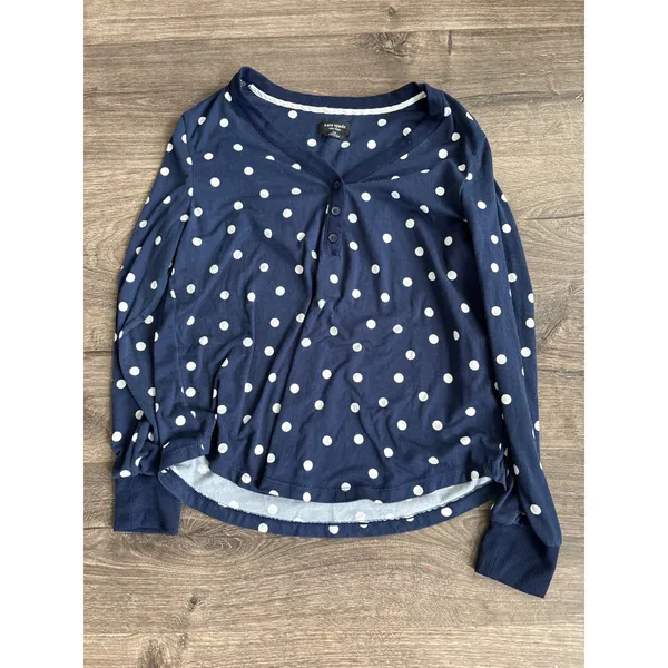 Kate Spade New York Navy White Polka Dot Henley Pajama Set Joggers Small - Image 4