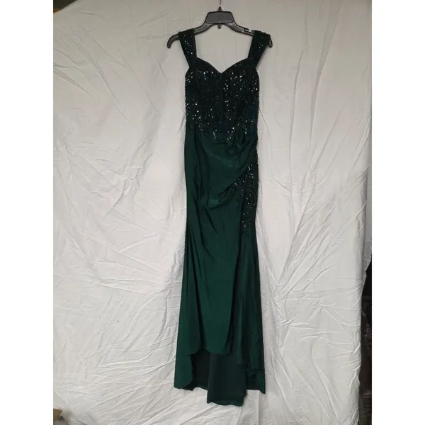 Jules + Cleo Emerald Green Off Shoulder Slit Long Formal Dress Size 6 Sequins - Image 2
