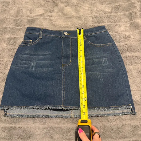 After Market Denim Skort Mini Skirt Blue Frayed Hem Size S - Image 7