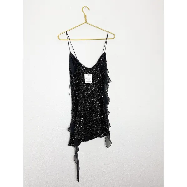 NWT Zara Black Short Sequin Dress With Ruffle Trim Size XS Party Cocktail - Image 12