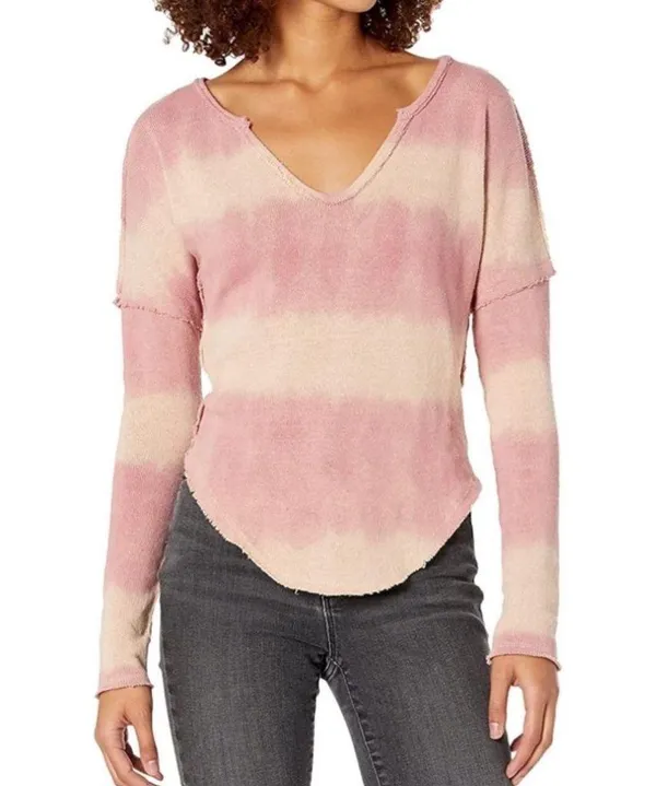 Free People Come And Get It Washed Top Size Medium Pink Cream Slouchy V-neck - Image 10