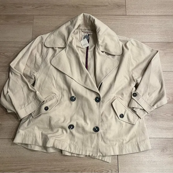 NWT Free People Highlands Peacoat Tea Combo Cream Canvas Cotton Size M - Image 2