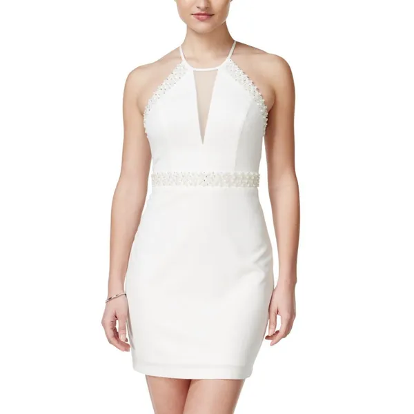 Teeze Me Juniors Embellished Illusion Sheath Dress H161252 Cream Off White 7/8 - Image 5