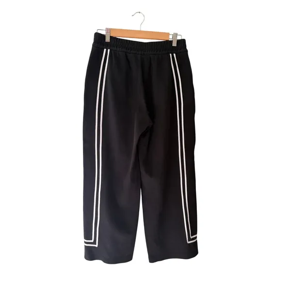 T by Talbots Black Wide Leg Pants Small Petite White Stripe Sporty Preppy - Image 2