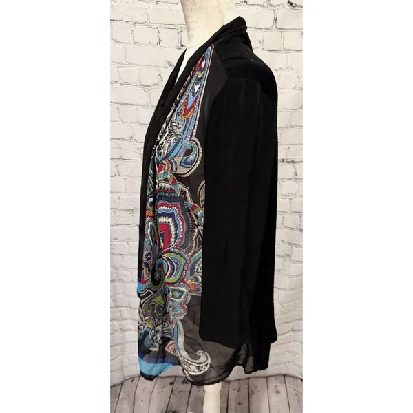 Chicos Travelers Cardigan Open Front Multicolor Paisley Flowy Boho Coquette 3/XL - Image 4
