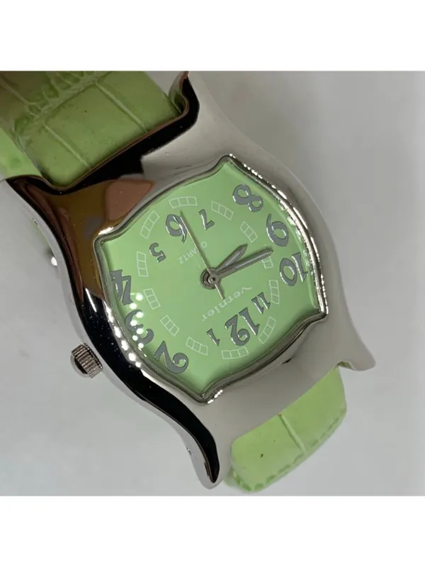 Vernier women’s cuff bracelet watch silver green tone 28mm quartz size 6” runnin - Image 2