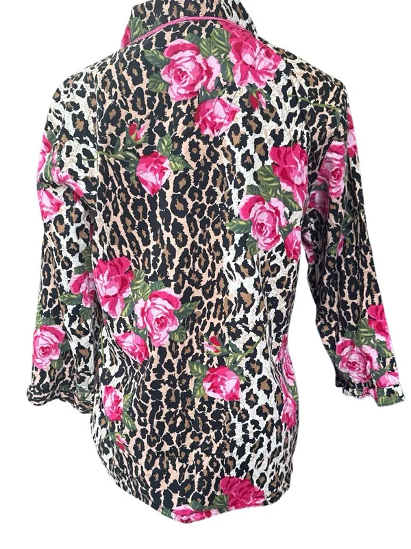 Nick & Nora Leopard Print Pajama Top with Pink Roses - Image 2