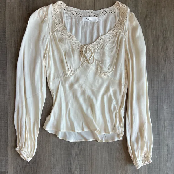 ASTR The Label Roya Eyelet Trim Satin Top - Image 3