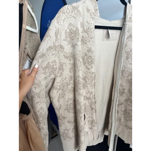 y2k Floral Damask Zip Up Hoodie Beige Tan Sonoma Plus Size 2X NWT - Image 2