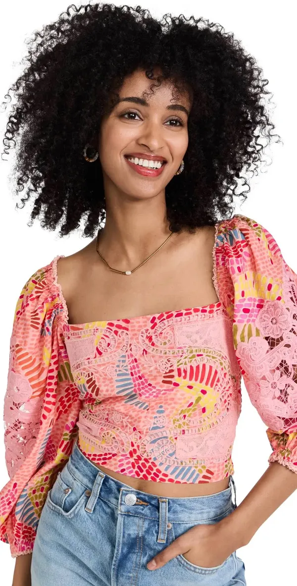 Farm Rio dotted banana blouse medium - Image 3