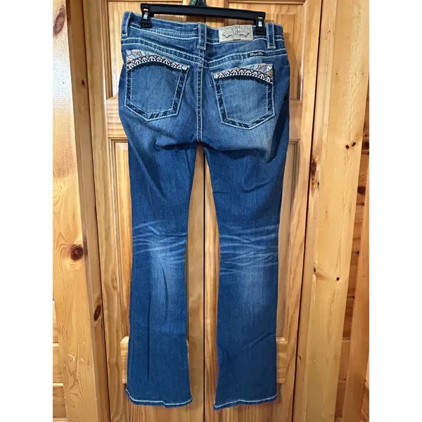 Miss Me Women's Bootcut Jeans Blue Embellished‎ Thick Stitch Low Rise Size 28 - Image 3